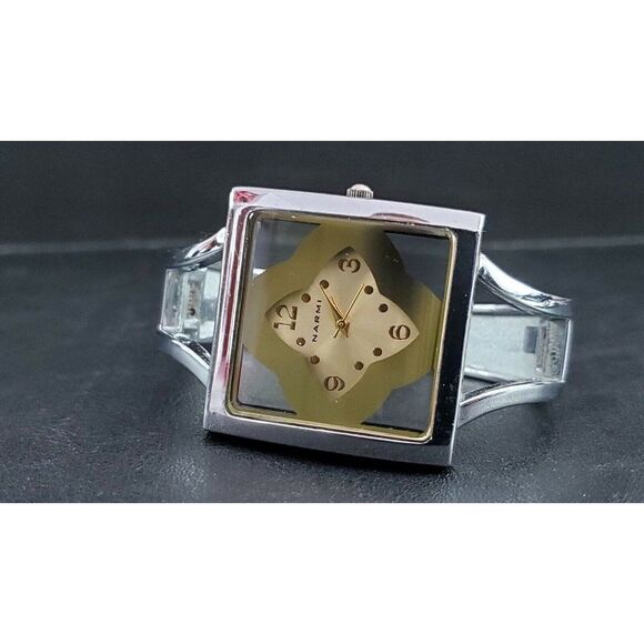 Narmi Ladies Square Stainless Steel Japan Mvmt Women's Cuff Watch - Picture 4 of 10